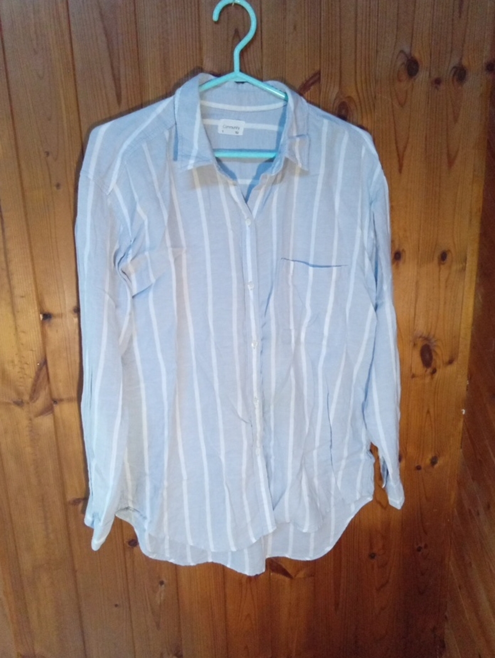 Men's Community Small. Light Blue and White Stripe Button-Up Shirt